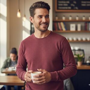 Rugby University Mens thermal shirt size os SML fits SM MED LG burgundy*